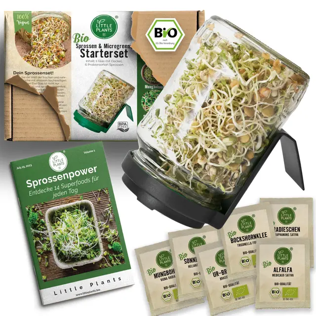 Sprossenglas Set + 6 x Bio Sprossen Samen in 5 verschiedenen Farben inkl. Sprossen Ebook Keimglas (Anthrazit)
