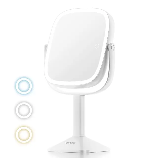 CHICLEW 9.5'' Große Schminkspiegel mit Beleuchtung, 1X/10X Wiederaufladbarer Kosmetikspiegel mit Beleuchtung, Stufenlos Dimmbarer 360° Schwenkbarer Doppelseitiger Tischspiegel mit Abnehmbarer Basis