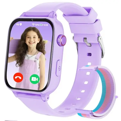 Kinder Smartwatch, GPS Smartwatch für Kinder, 4G KinderUhr Telefon Video/Voice Smart Familienchat SMS/WIFI/SOS Sport Schrittzähler Spiele, Kindergeschenke Armbanduhr Uhr für ab 4 Jahren, Violett