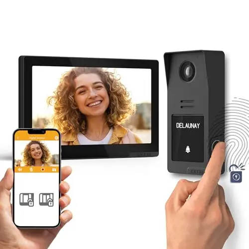 Extel Digital Connect 2-Draht-Video-Türsprechanlage mit Fingerabdrucksensor, 7" Bildschirm, 2K-Auflösung, Smartphone-App, schlüsselloser Zugang, ohne Abonnement