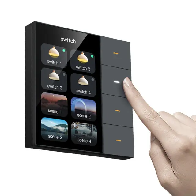 Smart Wandschalter mit Touchscreen 320x480 für Tuya für zigbee, 4 Gruppen, 8‑fach Szenensteuerung, Licht Vorhangkontrolle(Black)