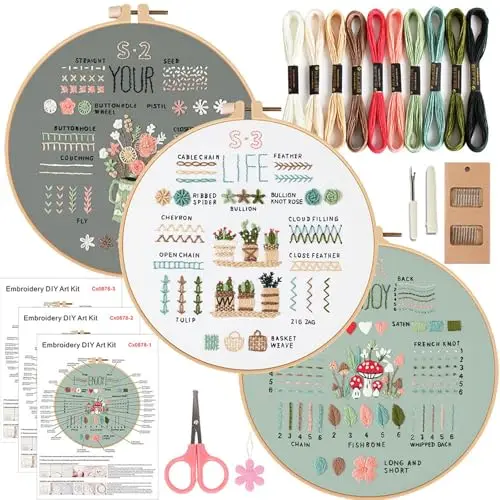 Smart-Feather 3 Sets Stickstich-Übungsset für Anfänger, grundlegende und fortgeschrittene Stickstiche, absolute Stickerei-Starter-Kits, Hand-Bastel-Set (Stitch)