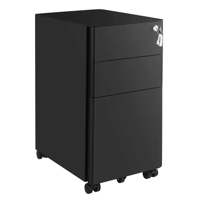 SONGMICS OFC030B01 Rollcontainer, 59,2H x 46B cm, abschließbar, schwarz