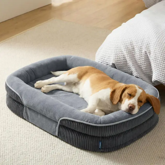 BEDSURE Orthopädisches Hundebett Oval 89x64 cm Grau für große Senioren