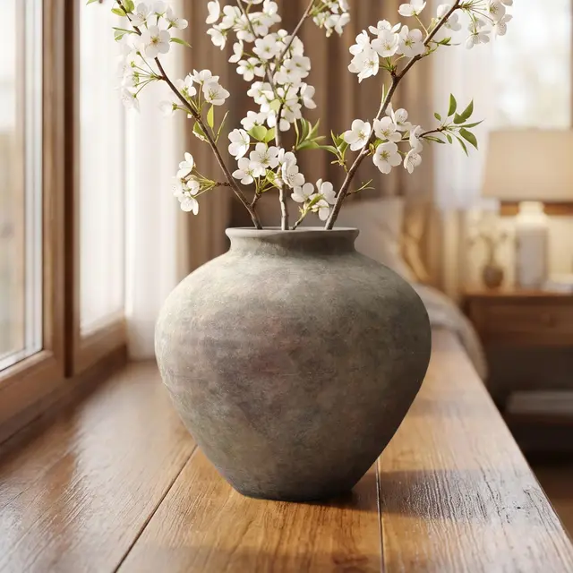Hometopia Runde Terrakotta Vase Dunkelgrau Antik Deko Vase 26 cm Höhe | Terrakotta Vase Dunkelgrau, Runde Keramik Deko Vase, Antik Vintage Design, Wohnraum Deko, Tisch & Sideboard Dekoration