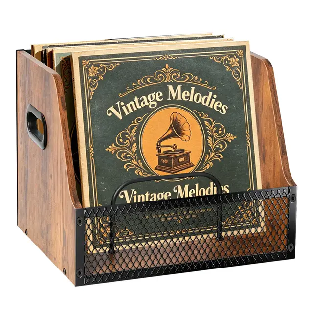 BILIONE Schallplatten Aufbewahrung Holz & Metall Ständer für 60 Vinyl