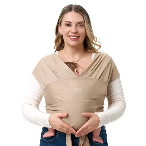 Momcozy Baby Tragetuch Neugeborene – Einfach anzulegender Ring Sling Tragetuch, Atmungsaktives Tragetuch für Hände frei – Verstellbare Babytrage von 3,6 kg bis 15 kg (Helles Kaffeebraun)