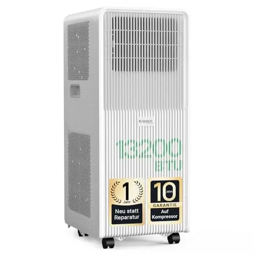 Mobile Klimaanlage 13200 BTU, Klimaanlage mobil mit Abluftschlauch, Mobiles Klimagerät mit Abluftschlauch für Räume bis zu 50m²/125m³, Klimagerät mit Timer, R290, weiß