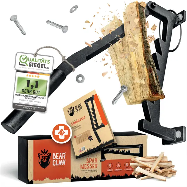 BearClaw Holzspalter manuell - Anzündholz Spalter zur Wandmontage - Handholzspalter, Spanmesser, Wand Holzspalter, Spalter Holz, Wood Splitter - Indoor & Outdoor Holz spalten - inkl. Anleitung