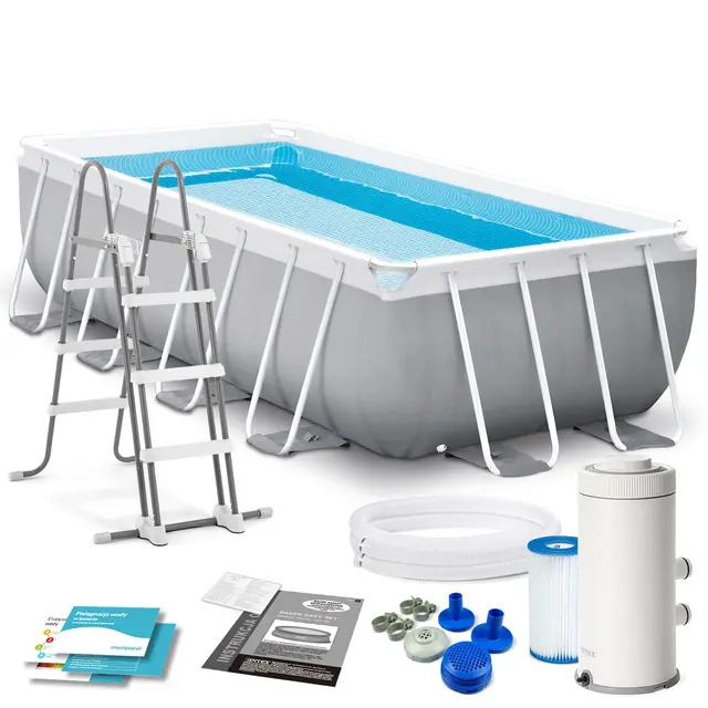 INTEX PrismFrame Pool 400x200x100cm Komplettset mit Pumpe und Leiter