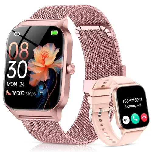 CASCHO Smartwatch Damen mit Telefonfunktion,1.85'' HD Fitness Tracker mit Herzfrequenz SpO2 Schlafmonitor Schrittzähler,120+ Sportmodi Fitnessuhr, IP68 Smart Watch for Women für iOS Android-Roségold