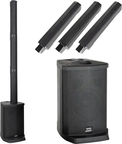 McGrey E-208LA Aktiv Line Array Säulenanlage - Schlanke Linienstrahler - PA Anlage - 100 Watt - 8" Subwoofer - 4X 2,5" Breitbandlautsprecher - USB/SD/Bluetooth Media-Player - Schwarz