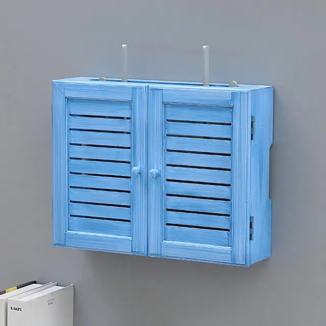 WLAN Aufbewahrungsbox, Wandmontierter WiFi Box Hider, Wandregal aus Holz für Multimedia-Geräte, Schrank für Büro und Zuhause(Blue,L52cm/20in)
