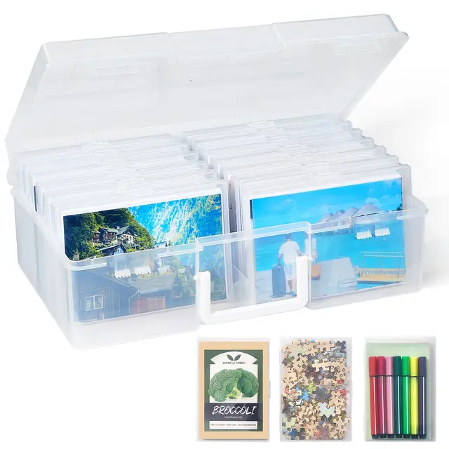 Lifewit Fotobox Aufbewahrungsbox 35 x 19 cm/14x7 mit 14 innere Fotohalter, 10x15cm Fotoetui, Klar Fotoboxen zur Aufbewahrung, Kunststoff Foto Organizer für Bilder Saatgut Karten Handwerk Aufkleber