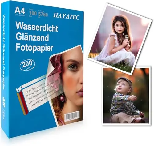 100 Blatt Fotopapier A4 glänzend Tintenstrahldrucker 200g/m² Photopapier Fotokarten Sofort Trocken Wasserfest Hochglänzend Hochweiß