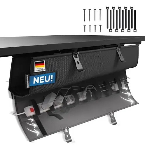 Kabelwanne Schreibtisch Kabelmanagement - Beidseitig Klappbarer Kabelkanal - Cable Organizer für den Schreibtisch - 94 cm (Schwarz)
