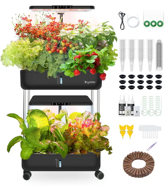 44 Hülsen Hydroponisches Anzuchtsystem, Dual Layers Indoor Garten Herb mit 35W LED Vollspektrum Grow Light, Höhe & Winkel verstellbar, Professionelle Intelligente Pflanzenkeimung Kit