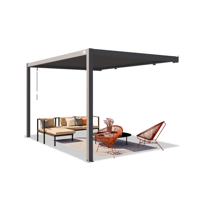 PRIMEYARD Terrassenüberdachung 3x4 m Aluminium-Pfosten mit Lamellendach aus Stahl anthrazitfarbene Anbau-Pergola