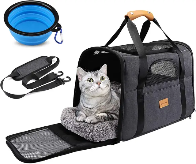 Morpilot Katzentransportbox für große Katzen und Welpen bis 7kg, Katzenbox Hundetasche mit Sicherheit Reißverschlüsse Faltbare Schale, Transportbox Katze Hunde für Der Gang zum Tierarzt Auto Fugzeug