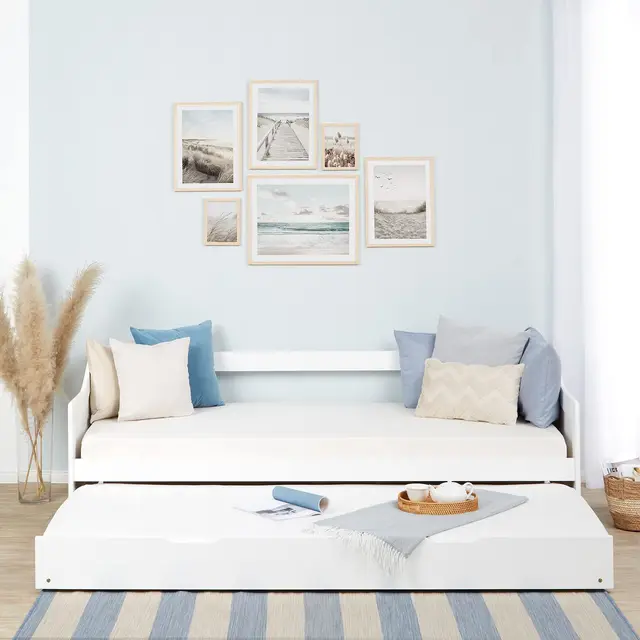 Homestyle4u Kinderbett Einzelbett Holzbett Tagesbett 90x200 ausziehbar Weiß mit Lattenrost Ausziehbett Kiefer massiv Holz | Artikel 1420