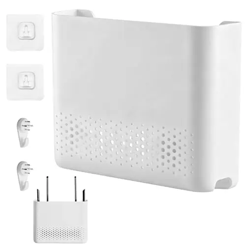 Router Box Weiß, 30x22x6,5 cm - WLAN Router Aufbewahrungsbox Ablagebox zur Abdeckung für Modem & Kabel, Wandregal mit Kabelmanagement als WiFi-Rack für TV Station & Home Büro Dekoration