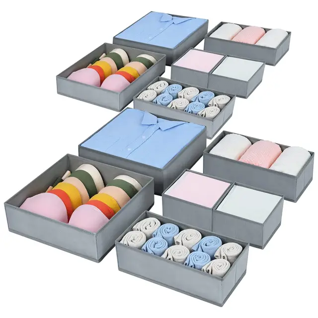 Homsorout Kleiderschrank Unterwäsche Organizer - 12er Set Pax Organizer | Schubladen Organizer, Faltbare Aufbewahrungsbox Stoff Aufbewahrung, Geeignet für kommode, Socken, BHs, Babykleidung, Grau
