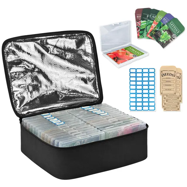 Boczif Aufbewahrungsbox mit 26 Fächern, mit isolierter Tasche, Samenumschlägen, Tasche und Etikettenaufklebern, Gartensamenbehälter für Samenpakete, Pflanzen, Blumen, Gemüsesamen