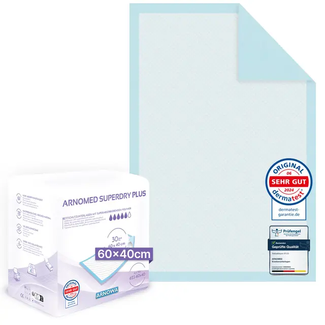 ARNOMED Krankenunterlagen 60x40cm, 30x saugstarke Inkontinenzunterlagen Einweg, Wickelunterlage für Babys, 5-lagige Zellstoff Unterlagen fürs Bett bei z.B. Inkontinenz, Wickelunterlage Einweggebrauch