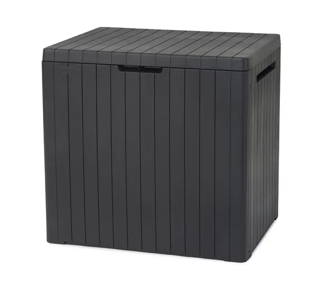 Keter City Box, Aufbewahrungsbox, dunkelgrau, Inhalt: 113L, Maße: HxTxB 55x44x57,8cm, ideal für Balkon und kleine Flächen, Holzoptik | 55x44x57,8cm, Ideal für Balkon, Kleine Flächen