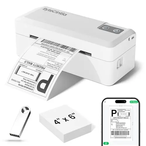 Bluetooth Etikettendrucker, DHL Thermodrucker 4x6 Ettikettendrucķer, Ettikettendrucķer Label Printer für iOS, Android, Windows & Mac, Kompatibel mit Shopify, Amazon, Royal Mail, Ebay, USPS