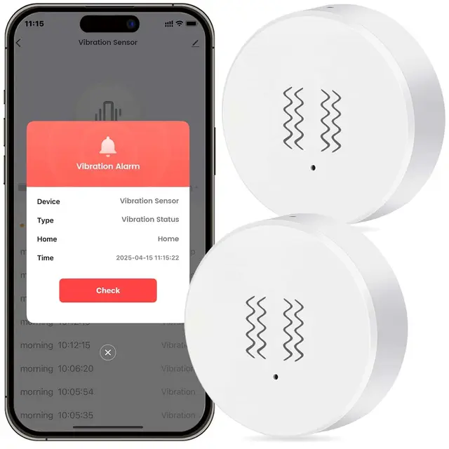 Zigbee Vibrationssensor Drahtloser Glasbruchmelder Smart Vibration Sensor Alarm, Einstellbare Empfindlichkeitsstufen, Tuya Zigbee-Verbindung, über die Tuya Smart Life App