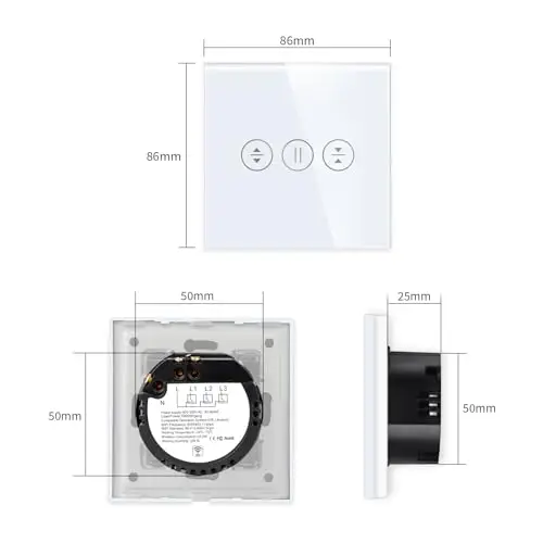 LIAONFOY WIFI Touch Rolladenschalter Wlan Jalousieschalter Sensor Glas Touchscreen Weiß Smartphone Steuerung mit Alexa Tuya Google home 90-250V 2.4GHz Neutrale Linie erforderlich
