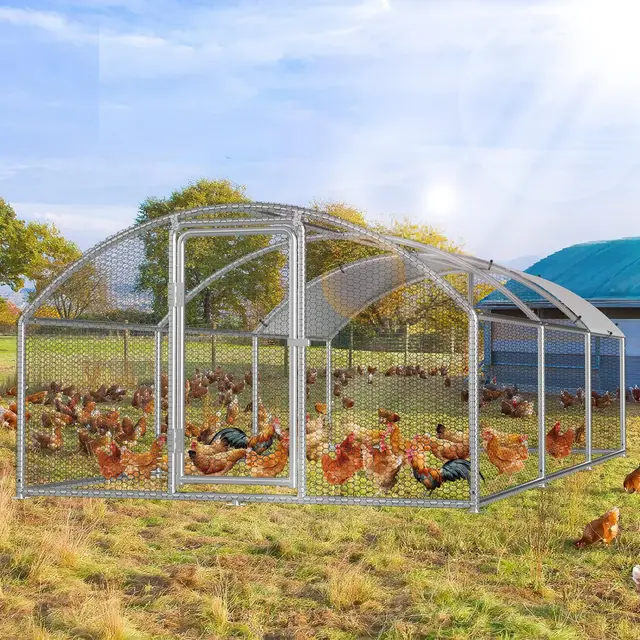 Hühnerstall, 3x6x2m Kuppel Dach Hühnerhaus Freilaufgehege, mit Schloss aus Verzinkter Stahl und Wasserdichtes PE-Farbtuch Tiergehege, Schnell zu reinigen