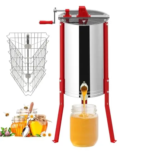 YRHome Premium Honigschleuder Diagonalschleuder Manuell Tangentialschleuder Edelstahl für 3 Rähmchen Honigextractor mit Deckel 10 cm Höhenverstellung mkerei Bienenzüchter Zubehör