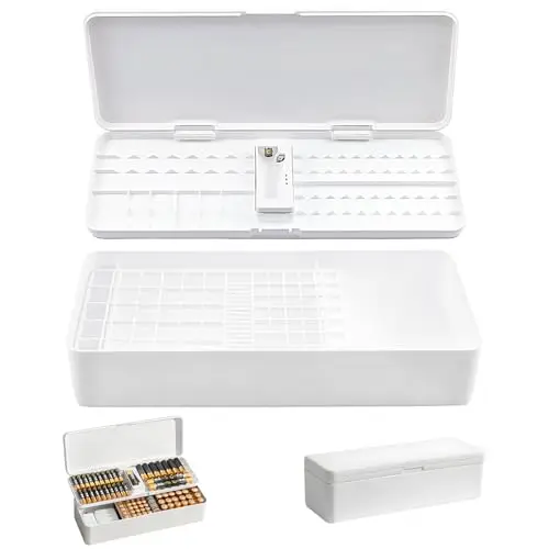 Batterie Aufbewahrungsbox mit Batterieprüfgerät, Doppelschicht Kunststoff Batteriekiste, Batterie Organizer Batteriebox, für 41 AA-Batterien, 55 AAA-Batterien, 19 Knopfzellen—Batterien Nicht Enthalten