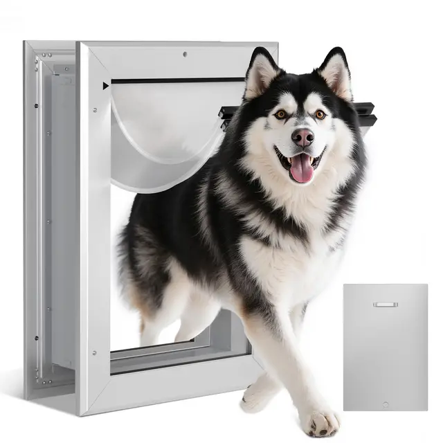 Ownpets Hundeklappe, Aluminium Haustiertür, L, luminium Anti-Rost Teleskop-Hundeklappe für kleine bis große Hunde, verschließbare Doppelflügel mit FDA-Silikon, geeignet für Wandstärken von 3–18,5 cm