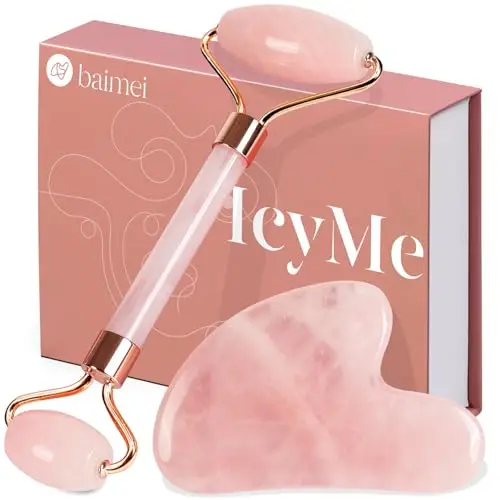 BAIMEI IcyMe Gua Sha & Rosenquarz Gesichtsroller Set
