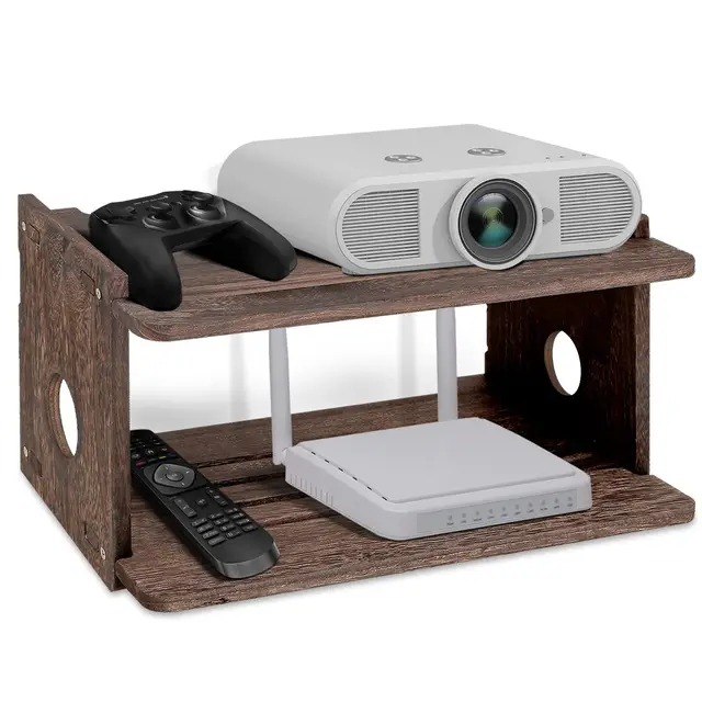 Wandhalterung Projektor Regal TV-Ständer WiFi Router Aufbewahrungsbox Wandmontiertes TV-Regal für Kabelboxen/Fernbedienung/DVD-Player Aus Holz, XTY_01