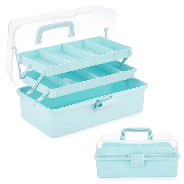 SUMNACON 3-lagier Mehrzweck-Box BPA-frei Nähkasten Medizinkoffer Stiftebox Einstellbare Sortierbox Kosmetikbox Tragbare Orgnizer mit deckel für Bastel Make-up Werkzeug Hellgblau