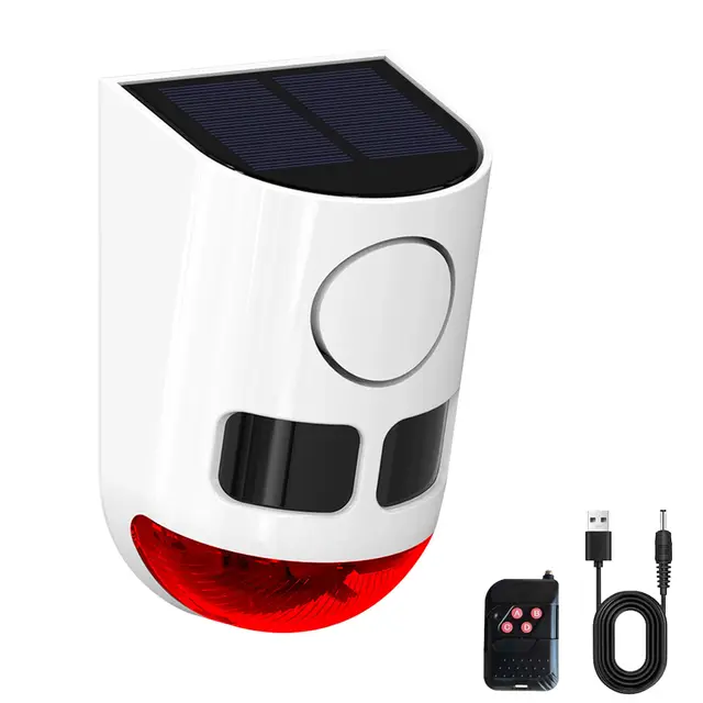 Solar Outdoor Bewegungsmelder Alarm-110db Lauter Geräuschemacher, 4 Arbeitsmodi Stroboskoplicht mit USB für Zuhause, Villa, Hof, Hühnerstall, Bauernhof, Scheune 1PCS