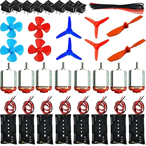 RUNCCI-YUN 8 Set DC Motors Kit,130 Micro DC Motor 1.5V-3V 12000-15000 RPM+8 pcs AA Batteriehalter+Mini Boat Schalter+Propeller+ Kabel (1m) für Kinder DIY Spielzeugautos Wissenschaftliche Experimente