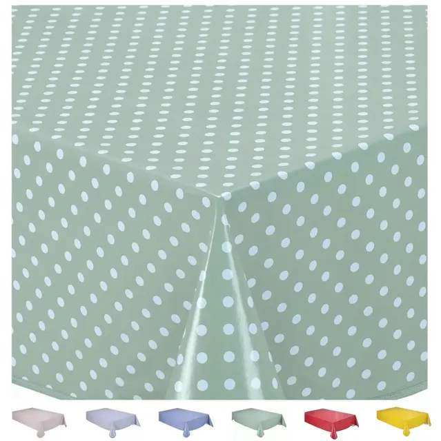 Home Direct Wachstuch Tischdecke Abwaschbar Eckig 140 x 200 cm Kleine Tupfen Salbeigrün