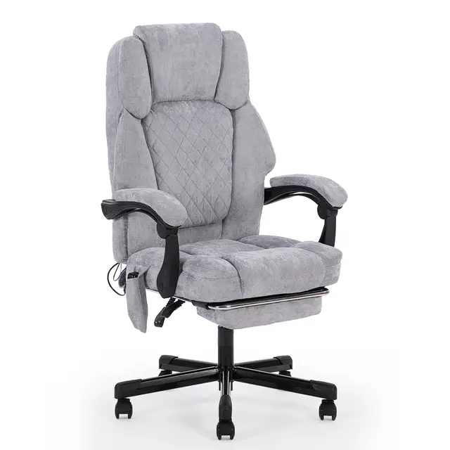 bürostuhl ergonomisch,Massage und Wärmesessel Stuhl, drehstuhl mit fußstütze, möbel für arbeitszimmer, pc Stuhl, chefsessel, Stoff (grau)