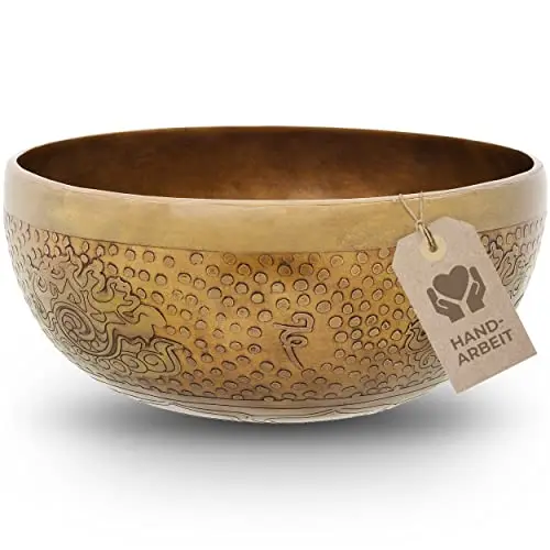 Tibetische Klangschale Blume des Lebens für Yoga, Meditation und Entspannung, Ø 20 cm, 1.100 Gramm, antike Oberfläche, Traditionelle Handarbeit in Profi-Qualität