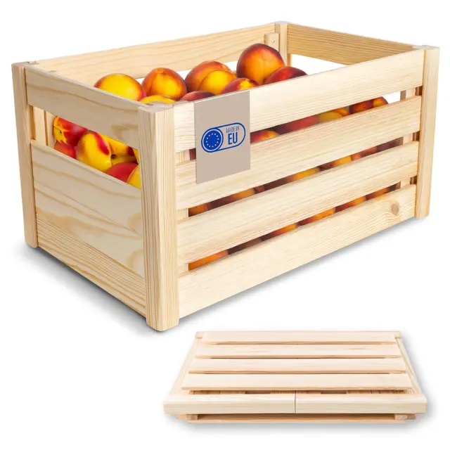 Creative Deco Faltbare Holzkiste Klappkiste mit Schlitzen | 46 x 29,5 x 23,5 cm | Einfache Montage ohne Werkzeug | Aufbewahrungsbox Obstkiste Gemüse | Holzbox, Geschenkbox, Spielzeugkiste, Klappbox