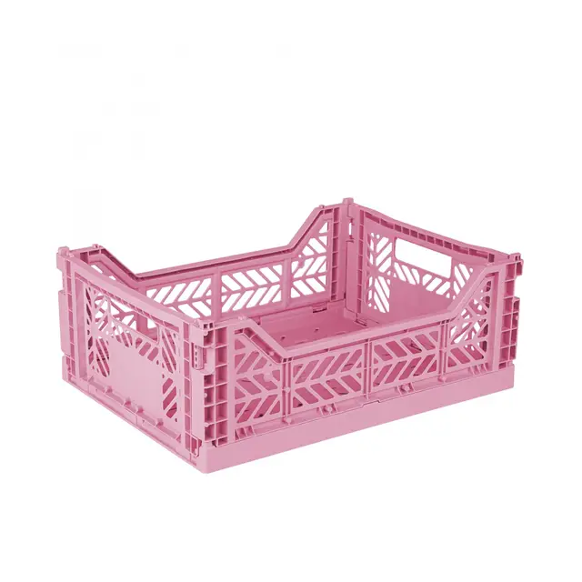 AYKASA Klappkiste, stabile Faltkiste aus Kunststoff, stapelbar, Baby Pink, Midi (40x30x14cm)
