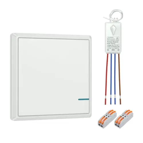230V Lichtschalter Set, Thinkbee An Aus Schalter Wireless Drahtlose Elektrische Schalter mit Empfänger, 433MHz RF Funkschalter 500M Reichweite, Wireless Lighting Switch for Fixtures 80~275V 10A 1000W