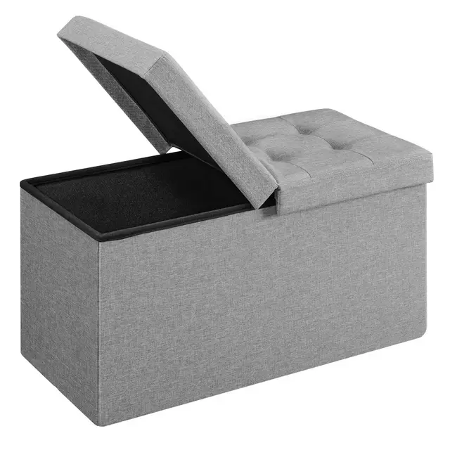 SONGMICS Sitzbank mit Stauraum, klappbare Sitztruhe, Aufbewahrungsbox, 38 x 76 x 38 cm, Deckel klappbar, bis 300 kg belastbar, für Flur, Wohnzimmer, Schlafzimmer, Aschgrau LSF41G