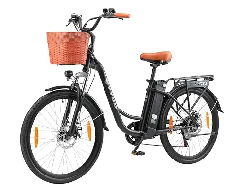 ttgo E Bike 26 Zoll, Elektrofahrräder für Herren Damen mit 36V 14,5Ah/18Ah Akku, 60–120 km Reichweite Citybike, LCD Display, 6/7-Gang, Aluminiumrahmen, Elektrofahrrad mit Korb