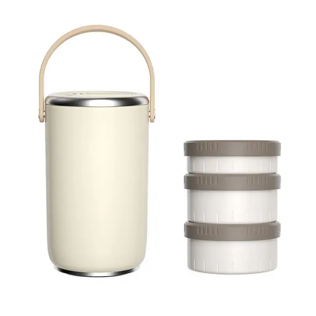 Thermobehälter für Essen 2600ml, Edelstahl Warmhaltebehälter Tragbare Isolierte Thermobecher Essen mit 3 Lebensmittelfächer, Thermo Lunchbox für Büro, Picknick im Freien (Weiß)